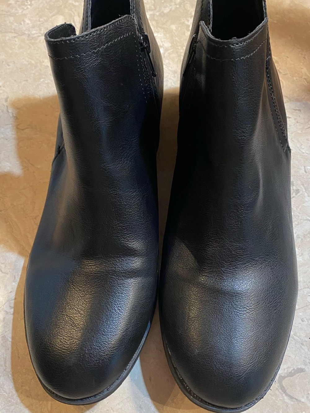 Women's Black Leather Ankle Booties with Side Zip